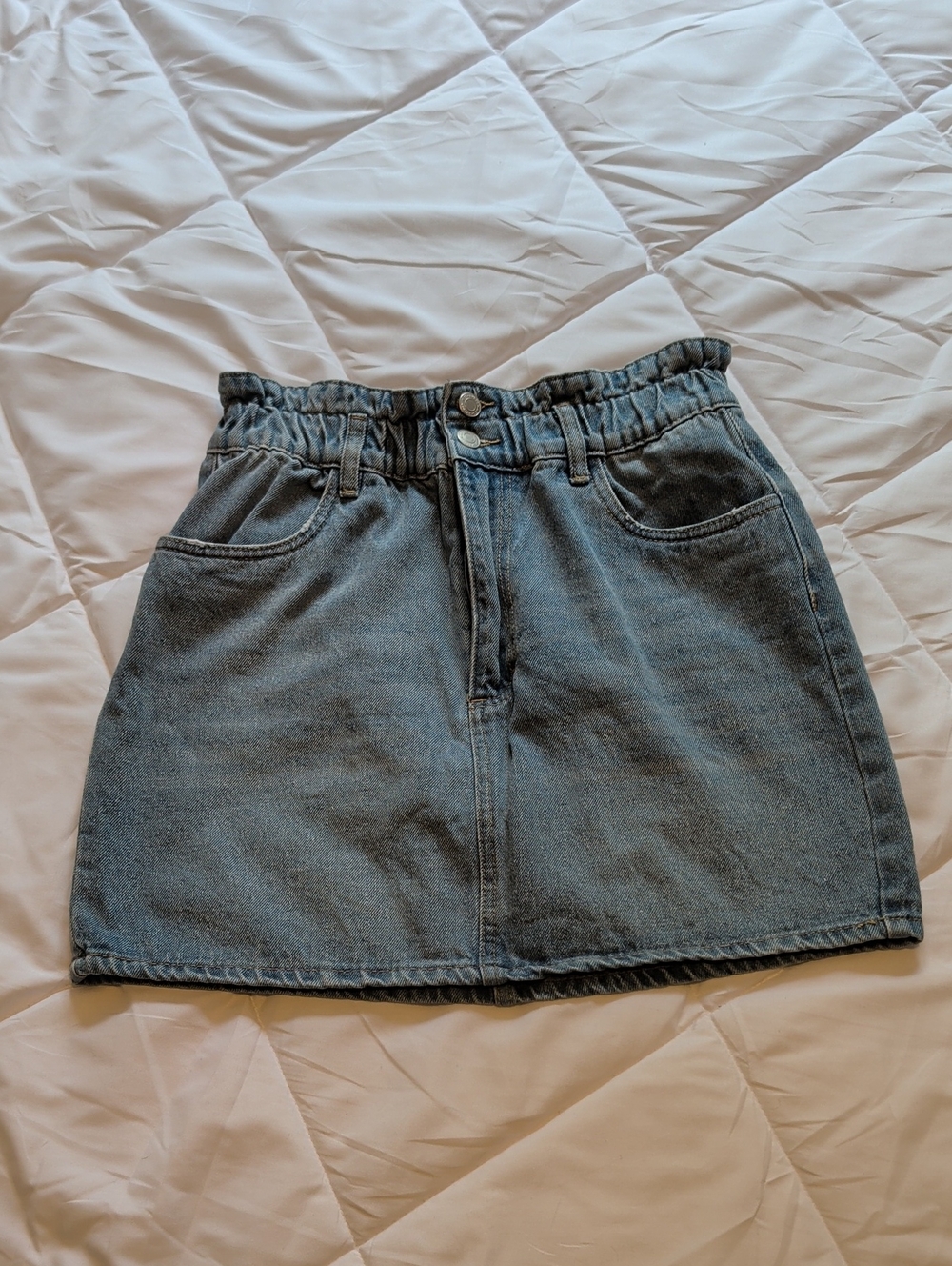 Casual Light Blue Denim Paperbag Mini Skirt
